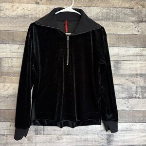 Spanx Velvet Half Zip Pullover Top Women’s Size Small Black Lounge Sweatshirt